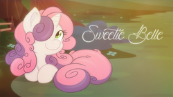 Size: 1920x1080 | Tagged: safe, artist:joey darkmeat, artist:php11, artist:spier17, artist:thegreatfrikken, edit, sweetie belle, pony, g4, cute, diasweetes, fluffy, hair over one eye, long mane, sheepie belle, smiling, solo, wallpaper