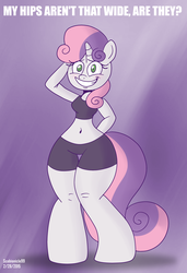 Size: 2728x4000 | Tagged: safe, artist:scobionicle99, sweetie belle, anthro, ask nudist sweetie belle, g4, belly button, female, midriff, solo, wide hips