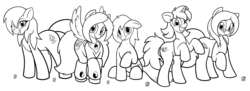 Size: 1650x600 | Tagged: safe, artist:badgerben, oc, oc:jazz, oc:maple, oc:niko, oc:rina, monochrome, ponified