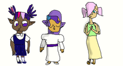 Size: 787x421 | Tagged: safe, artist:bulbaderp, fluttershy, rarity, twilight sparkle, human, g4, humanized