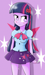 Size: 1256x2080 | Tagged: safe, artist:riouku, twilight sparkle, equestria girls, g4, adorkable, angry, bowtie, clothes, cross-popping veins, cute, dork, female, frown, hair, jealous, not happy, plated skirt, puffy sleeves, shirt, skirt, solo, teenager, tsundere, tsundere sparkle, twilight sparkle (alicorn), twilight sparkle is not amused, u mad, unamused, unhappy, yandere