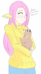 Size: 554x1000 | Tagged: safe, artist:jonfawkes, fluttershy, groundhog, human, g4, 30 minute art challenge, humanized, wing ears