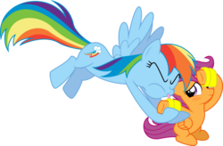 Size: 1024x673 | Tagged: safe, artist:masem, rainbow dash, scootaloo, g4, blowing, blushing, cute, cutealoo, dashabetes, floaty, inflatable, puffy cheeks, rainblow dash, scootalove, simple background, transparent background, water wings
