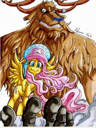 Size: 900x1200 | Tagged: safe, artist:irie-mangastudios, fluttershy, reindeer, g4, badass, choppershy, crossover, grin, markers, monster, monster point, one piece, shapeshifting, tony tony chopper, traditional art