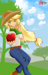 Size: 571x900 | Tagged: safe, artist:clouddg, applejack, equestria girls, g4, female, solo