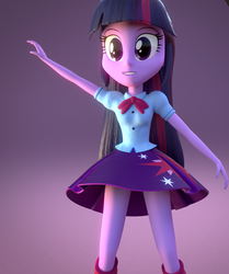 Size: 903x1080 | Tagged: safe, artist:camtwo, artist:creatorofpony, twilight sparkle, equestria girls, g4, 3d, 3d model, blender, clothes, female, grin, paraskirt, shirt, skirt, smiling, solo, twilight sparkle's skirt