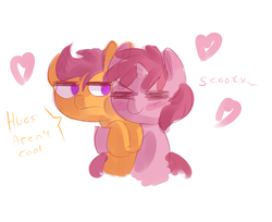 Size: 787x643 | Tagged: safe, artist:haute-claire, ruby pinch, scootaloo, ask ruby pinch, g4, ask, heart, hug, tumblr