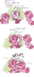 Size: 490x1118 | Tagged: safe, artist:haute-claire, ruby pinch, sweetie belle, ask ruby pinch, g4, :t, ask, blushing, clothes, comic, cute, duality, eyes closed, eyes on the prize, frown, grin, hape, help, horn, horn piercing, hug, meanie belle, open mouth, self ponidox, smiling, starry eyes, tumblr, underhoof, wide eyes, wingding eyes