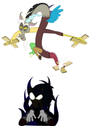 Size: 800x1110 | Tagged: safe, artist:snicket324, discord, g4, aura, chaos in equestria, crossover, dark sonic, discorded, male, puppeteer, simple background, sonic the hedgehog, sonic the hedgehog (series), strings, transparent background, vector