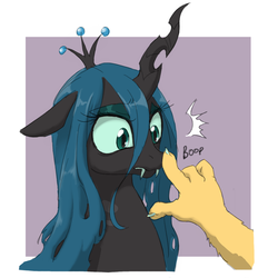 Size: 1000x1000 | Tagged: safe, artist:ta-na, discord, queen chrysalis, pony, g4, boop, cute, cutealis, female, floppy ears