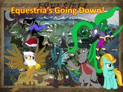 Size: 960x720 | Tagged: safe, gilda, king sombra, lightning dust, mane-iac, queen chrysalis, rover, griffon, g4, antagonist, wallpaper