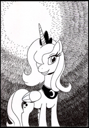 Size: 1173x1683 | Tagged: safe, artist:adamis, princess luna, g4, female, monochrome, s1 luna, solo