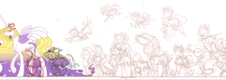 Size: 1266x449 | Tagged: safe, artist:modern-warmare, hakurei reimu, kirisame marisa, ponified, sketch, touhou, wip, yakumo yukari