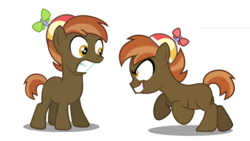 Size: 1920x1080 | Tagged: safe, artist:avisola, button mash, earth pony, pony, g4, colt, duality, foal, male, mutton bash, scared, self paradox, self ponidox, simple background, smiling, transparent background