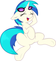 Size: 5000x5440 | Tagged: safe, artist:joey darkmeat, artist:spier17, dj pon-3, vinyl scratch, pony, unicorn, g4, absurd resolution, eyes closed, female, hooves, horn, laughing, mare, open mouth, simple background, solo, sunglasses, teeth, transparent background, vector, vinyl's glasses