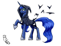 Size: 1024x768 | Tagged: safe, artist:ravenousdrake, princess luna, alicorn, bat, pony, g4, bat cloak, cape, clothes, female, raised hoof, simple background, solo, white background