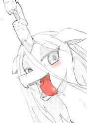 Size: 600x849 | Tagged: safe, artist:siagia, queen chrysalis, changeling, changeling queen, g4, female, monochrome, open mouth, partial color, solo, tongue out