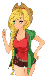 Size: 650x1050 | Tagged: safe, artist:dannyroos, artist:dannysoarin, applejack, human, g4, clothes, female, humanized, shirt, shorts, simple background, solo, tank top, transparent background