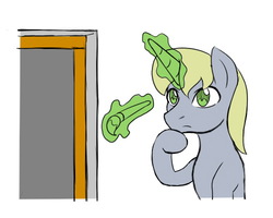 Size: 500x400 | Tagged: safe, artist:sewlde, dipsy hooves, g4, canvas, colt, frown, magic, male, paintbrush, simple background, solo, telekinesis, thinking