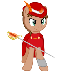 Size: 1100x1100 | Tagged: safe, artist:peternators, oc, oc only, oc:heroic armour, pony, unicorn, clothes, magic, male, ms paint, rapier, red mage, solo, sword