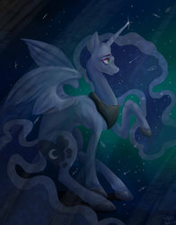 Size: 1024x1308 | Tagged: safe, artist:clumsyhermit, princess luna, g4, female, solo, space