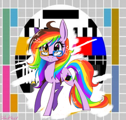 Size: 1000x950 | Tagged: safe, artist:silbersternenlicht, oc, oc only, oc:rainbow screen, earth pony, pony, glasses, multicolored hair, rainbow hair, solo, test card