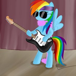 Size: 894x894 | Tagged: safe, rainbow dash, g4, clothes, electric guitar, guitar, headband, musical instrument, scarf, sunglasses