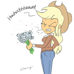 Size: 1024x1024 | Tagged: safe, artist:silverwing, artist:sudosnz, edit, applejack, equestria girls, g4, allergies, bomber jacket, clothes, jeans, sneezing