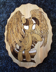 Size: 900x1161 | Tagged: safe, artist:cyle, twilight sparkle, alicorn, pony, g4, craft, female, glowing eyes, mare, pyrography, rearing, solo, spread wings, twilight sparkle (alicorn)