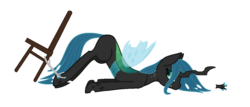 Size: 1154x492 | Tagged: safe, artist:tori-the-eevee1234, queen chrysalis, changeling, changeling queen, g4, chair, female, solo
