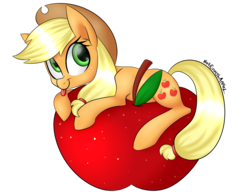Size: 1300x1000 | Tagged: safe, artist:notenoughapples, applejack, g4, apple, cute, female, jackabetes, simple background, solo, that pony sure does love apples, tongue out, transparent background