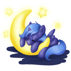 Size: 2449x2449 | Tagged: safe, artist:pingwinowa, princess luna, alicorn, pony, g4, eyes closed, female, filly, high res, moon, sleeping, solo, stars, tangible heavenly object, woona
