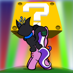 Size: 845x845 | Tagged: safe, artist:magerblutooth, diamond tiara, oc, oc:dazzle, cat, g4, ? block, block, color, preview, super mario