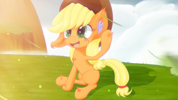 Size: 3840x2160 | Tagged: safe, artist:an-m, applejack, g4, cute, female, filly, high res, jackabetes, solo, younger