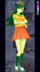 Size: 900x1600 | Tagged: safe, sweet leaf, equestria girls, g4, artificial academy 2, background human, clothes, female, mary donna, midriff, skirt, solo