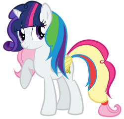 Size: 1693x1623 | Tagged: safe, artist:posey-11, applejack, fluttershy, pinkie pie, rainbow dash, rarity, twilight sparkle, alicorn, pony, g4, appleflaritwidashpie, female, fusion, mane six, mare, palette swap, simple background, transparent background, twilight sparkle (alicorn)