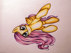 Size: 1440x1079 | Tagged: safe, artist:evildraw, fluttershy, pegasus, pony, g4, female, lying down, on side, solo, traditional art