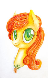 Size: 706x1132 | Tagged: safe, artist:0okami-0ni, carrot top, golden harvest, earth pony, pony, g4, colored pupils, female, looking at you, portrait, solo, traditional art, watercolor painting