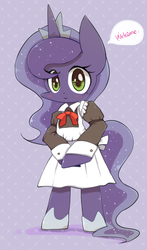 Size: 1000x1700 | Tagged: safe, artist:joycall6, princess luna, pony, g4, bipedal, clothes, female, maid, solo