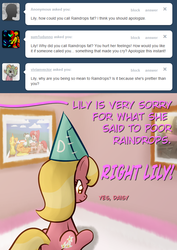 Size: 650x918 | Tagged: safe, artist:why485, lily, lily valley, oc, ask the flower trio, g4, ask, dunce hat, hat, tumblr