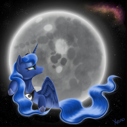 Size: 1000x1000 | Tagged: safe, artist:the1xeno1, princess luna, alicorn, pony, g4, female, mare, mare in the moon, moon, solo, space, tangible heavenly object
