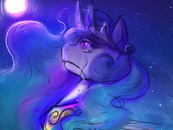 Size: 1200x900 | Tagged: safe, artist:melodybell, princess celestia, g4, crying, female, moon, night, sad, solo