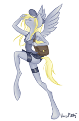 Size: 818x1251 | Tagged: safe, artist:vautaryt, derpy hooves, anthro, g4, cap, eyes closed, female, hat, long legs, mailbag, mailmare, simple background, skinny, solo, spread wings, thin, transparent background