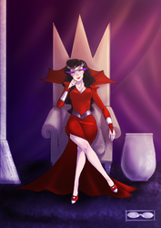 Size: 600x849 | Tagged: safe, artist:demdoodles, king sombra, human, g4, crossed legs, humanized, queen umbra, rule 63, throne, throne slouch