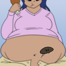 Size: 1250x1250 | Tagged: dead source, safe, artist:irateliterate, twilight sparkle, human, ask feedee twilight, bbw, belly, belly button, button, button popping, drumstick, eating, fat, food, humanized, muffin top, obese, out of focus, tight clothing, tumblr, twilard sparkle, wardrobe malfunction, weight gain