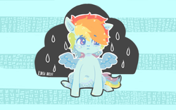 Size: 540x338 | Tagged: dead source, safe, artist:art-by-flier, rainbow dash, pegasus, pony, g4, cloud, cute, female, hair over one eye, mare, raincloud, sad, signature, sitting, solo, wingding eyes