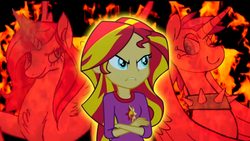 Size: 1017x575 | Tagged: safe, artist:klystron2010, princess glitter punch, sunset shimmer, oc, oc:glitter punch, equestria girls, g4, my little pony equestria girls: rainbow rocks, barry allen repeatedly crashes into a sparkling toilet, explicit source, just one bite, male, pinkiepony, spongebob squarepants, squidward tentacles, youtube poop