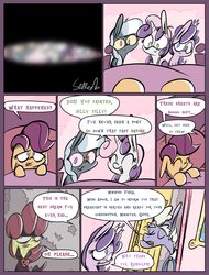 Size: 1235x1625 | Tagged: safe, artist:slitherpon, apple bloom, diamond tiara, randolph, scootaloo, silver spoon, sweetie belle, ghost, pony, moody mark crusaders, g4, alternate universe, comic, cutie mark crusaders, female, filly, foal