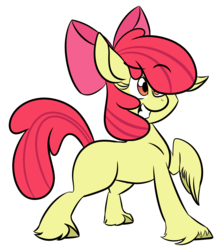 Size: 1389x1564 | Tagged: safe, artist:korgikardigan, apple bloom, g4, female, raised hoof, simple background, solo, sticker, unshorn fetlocks