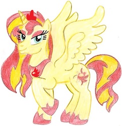 Size: 667x686 | Tagged: safe, artist:animeangelartist1990, sunset shimmer, alicorn, pony, g4, alicornified, female, race swap, shimmercorn, solo, traditional art